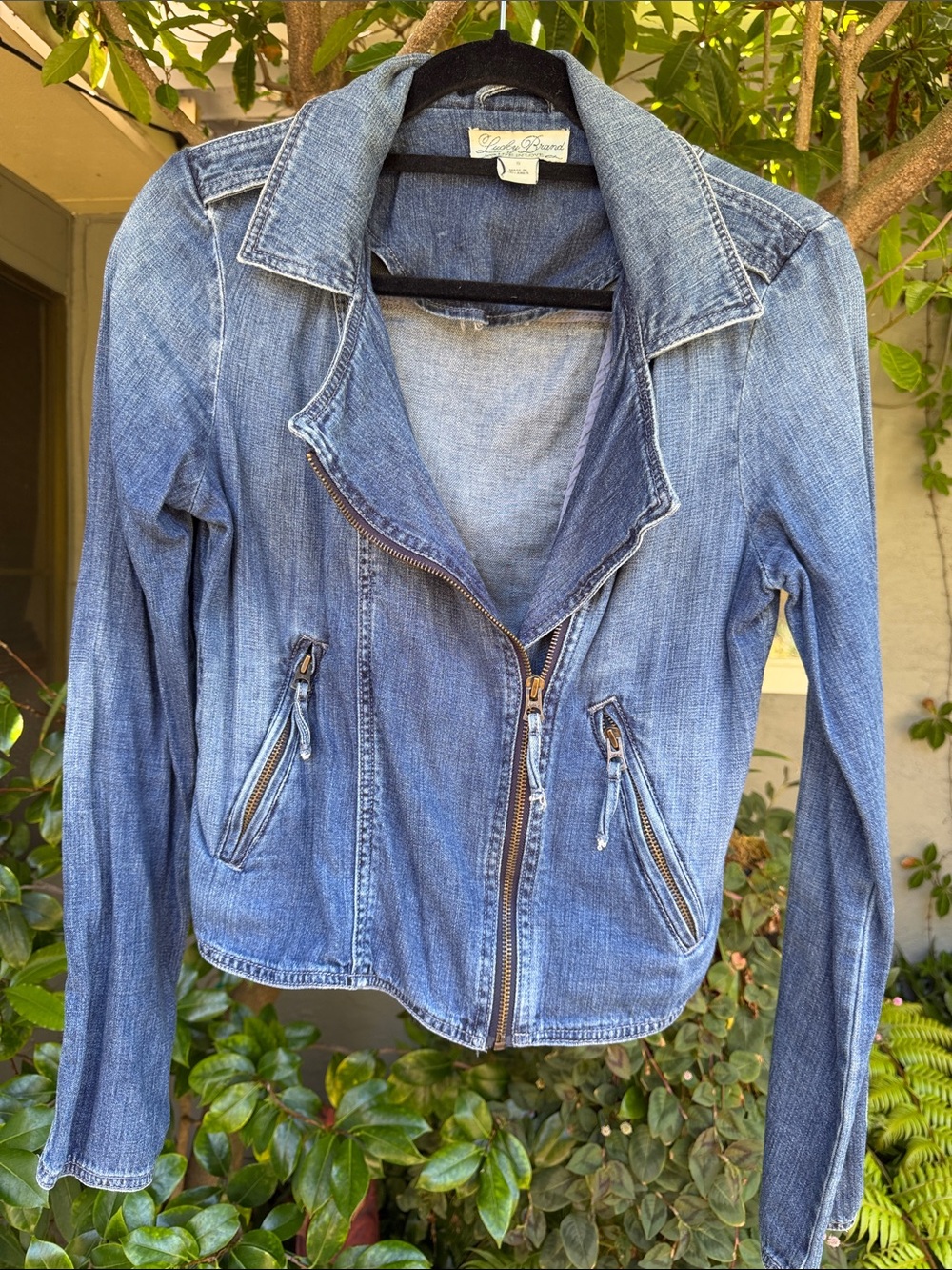 Lucky Brand Blue Washed Denim Moto Jacket